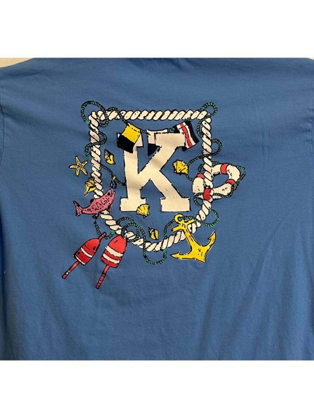 Krass & Co Nautical Beach Boat Lake Letter K LOGO Pocket T-shirt SZ XL Pale Blue - Picture 5 of 9